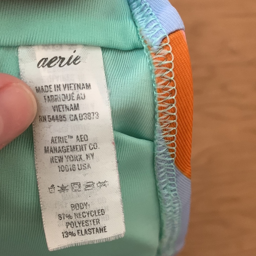 aerie Bikini Scoop Top Stripes Yellow Green Mint Pink Brown Blue S - Picture 5 of 5